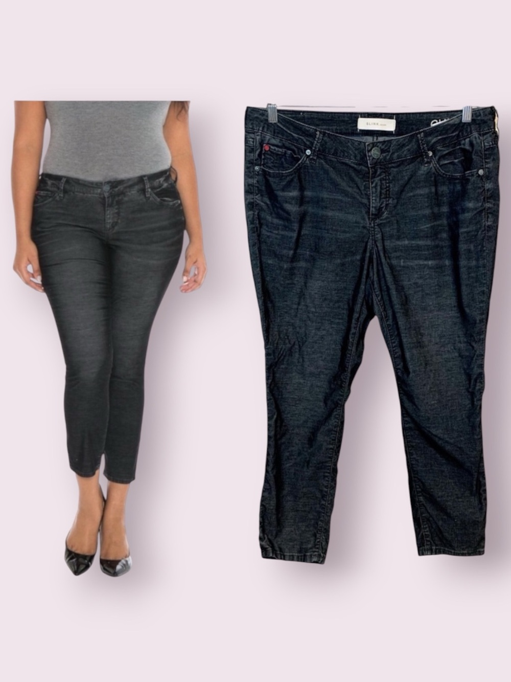 Slink Jeans Lightweight Corduroy Pants Curvy Fit Black Size 16